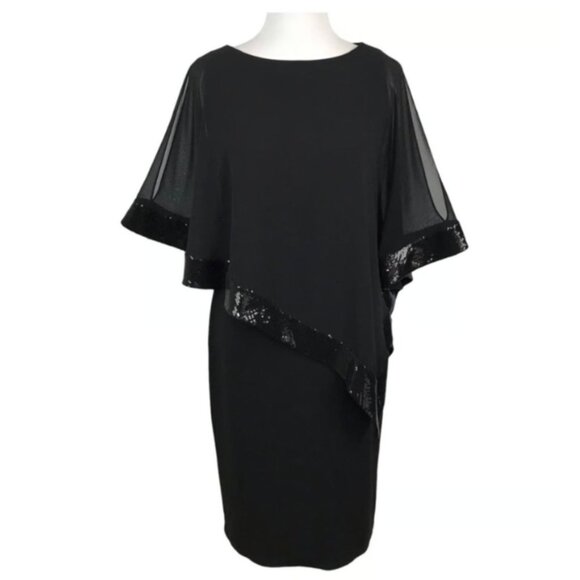 Size 12‎ Black Cold Shoulder Embellished Capelet Dress Evening Wedding Event - Picture 4 of 6